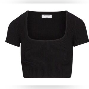 Aritzia Babaton Sculpt Knit Squareneck‎ Black Ribbed Short Sleeve Crop Top Small